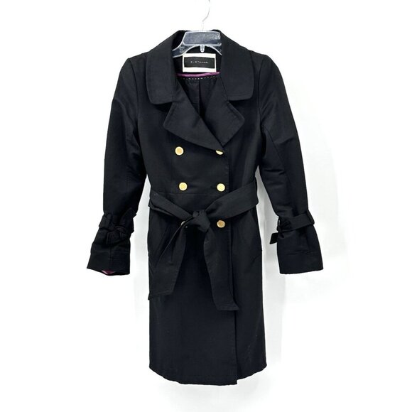 ELIE TAHARI coat jacket trench double breasted lightweight outerwear black 4 - Picture 1 of 10